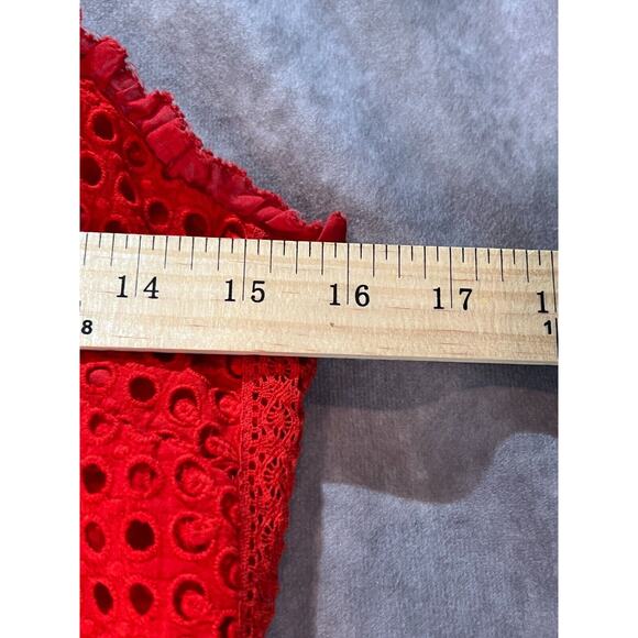 J.Crew Women's Red Eyelet Ruffle Hem Spaghetti Strap Fit & Flared Dress Size 2 - Picture 7 of 8